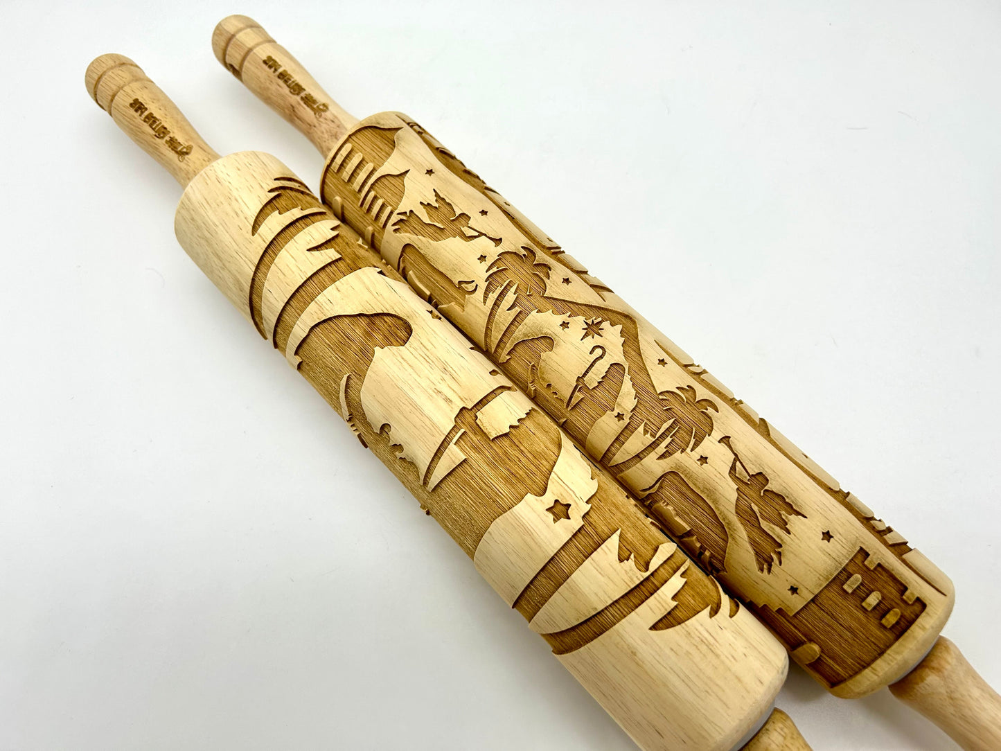 Nativity Scene Embossed Wooden Rolling Pin with 10-Inch Barrel