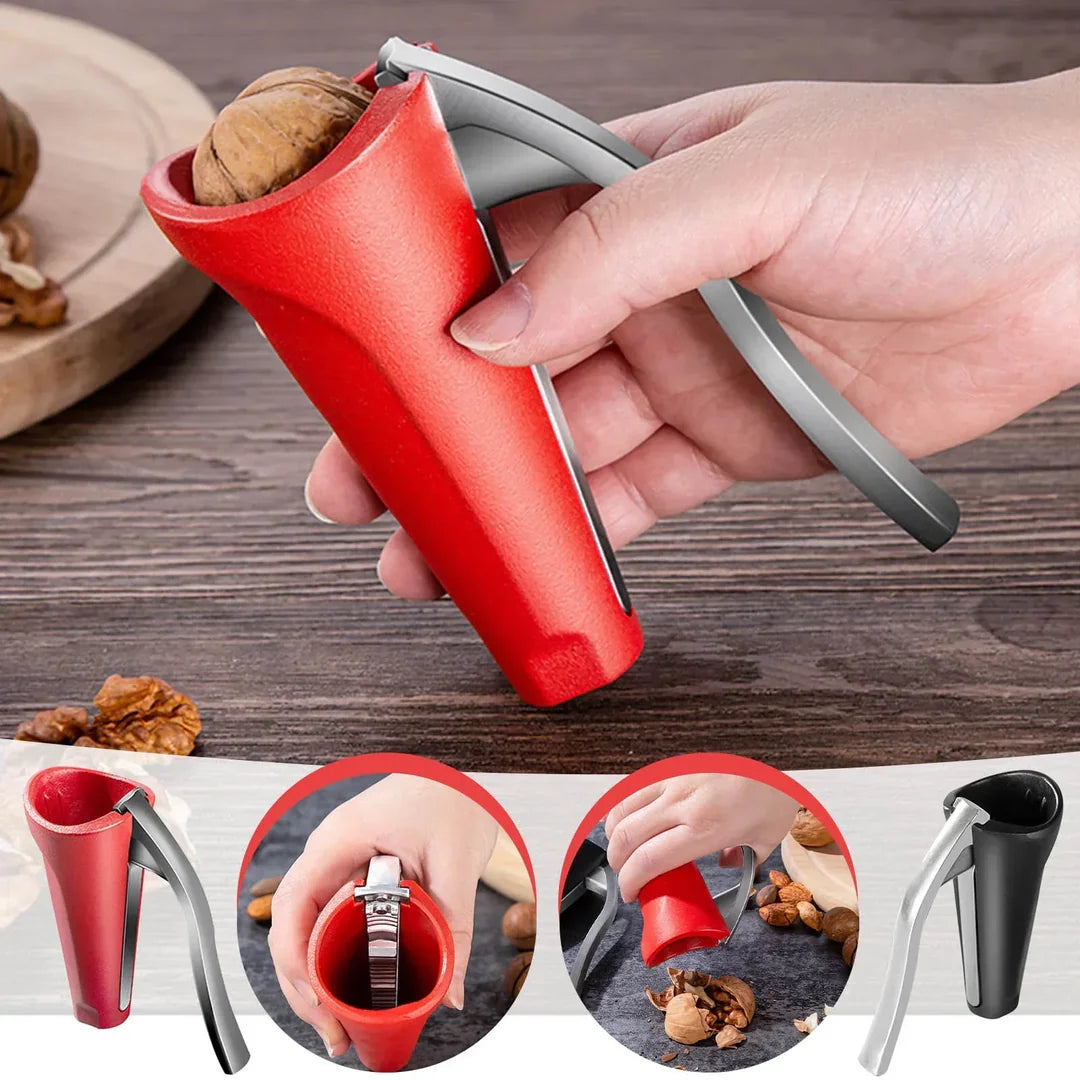 Metal Nutcracker with Serrated Holder and Ergonomic Grip, 7-Inch Stainless Steel