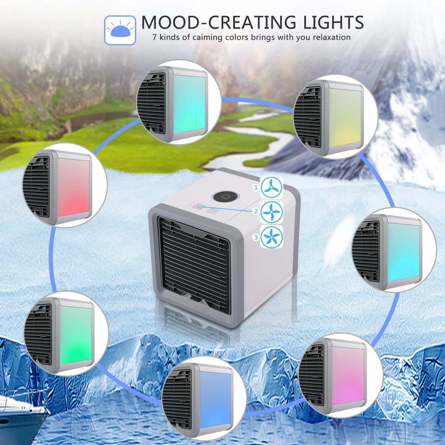 Portable Air Cooler with Humidifier and Air Purifier, 500ml Tank