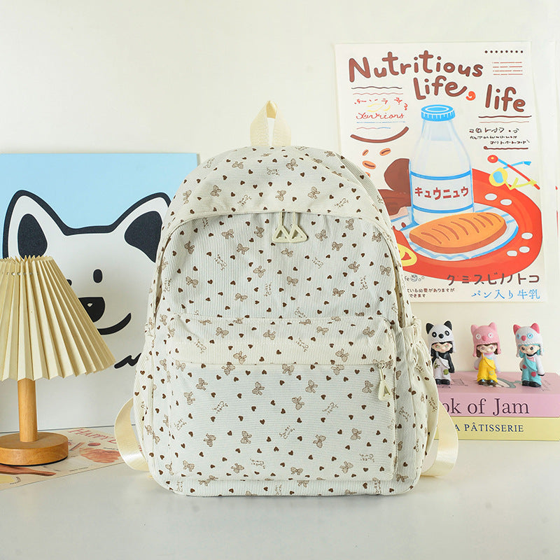 Heart Print Backpack with Adjustable Straps and Multiple Front Pockets