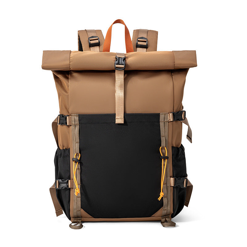 Rolltop Backpack with Water Resistant Fabric and Padded Straps, Multiple Compartments