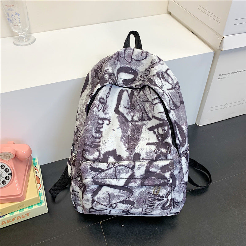 Spacious Backpack with Padded Straps and Graffiti Print, Tear Resistant