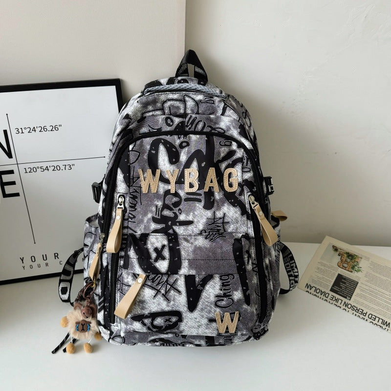 Graffiti Print Backpack with Padded Laptop Sleeve and Weather Resistant Fabric