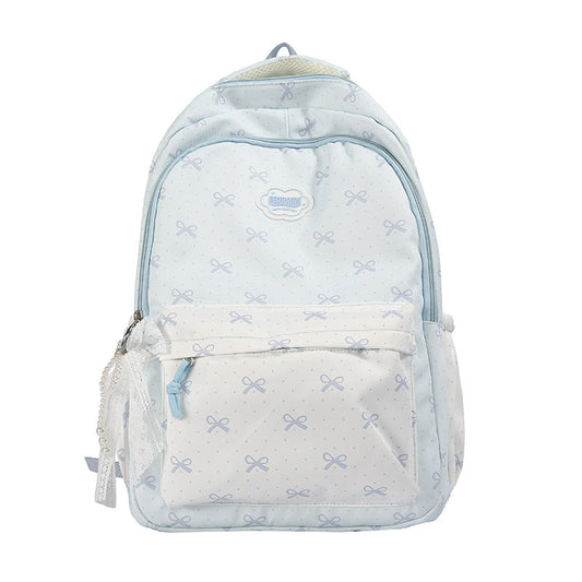 Bow Print Backpack with Multiple Compartments and Adjustable Padded Straps