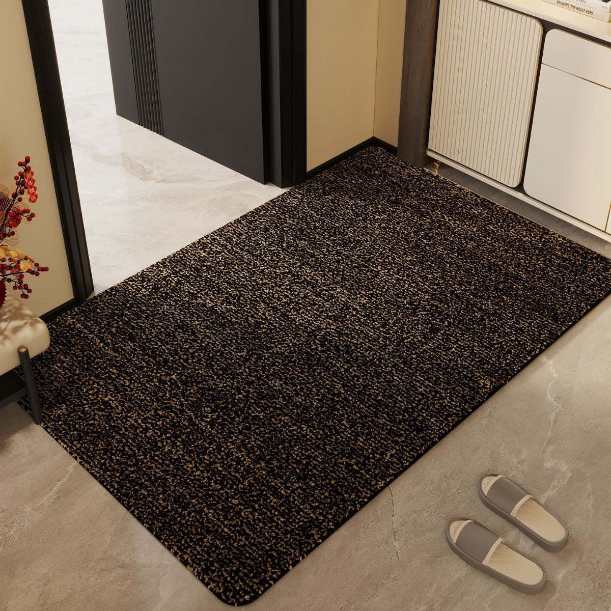 Textured Indoor Floor Mat with Plush Fiber Surface and Machine Washable