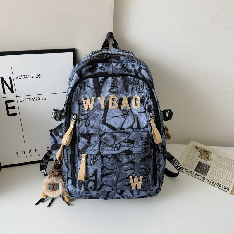 Graffiti Print Backpack with Padded Laptop Sleeve and Weather Resistant Fabric