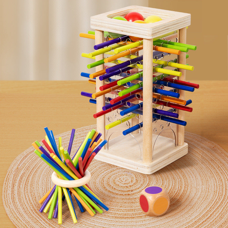 Wooden Stick Pulling Game with Colorful Sticks and Balls for Kids