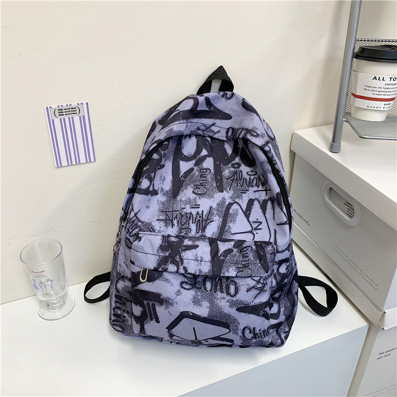 Spacious Backpack with Padded Straps and Graffiti Print, Tear Resistant