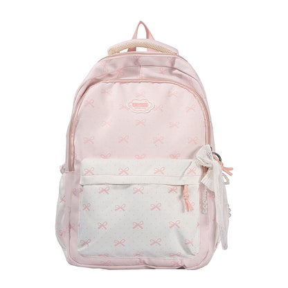 Bow Print Backpack with Multiple Compartments and Adjustable Padded Straps