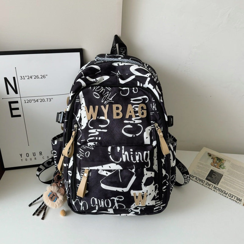 Graffiti Print Backpack with Padded Laptop Sleeve and Weather Resistant Fabric