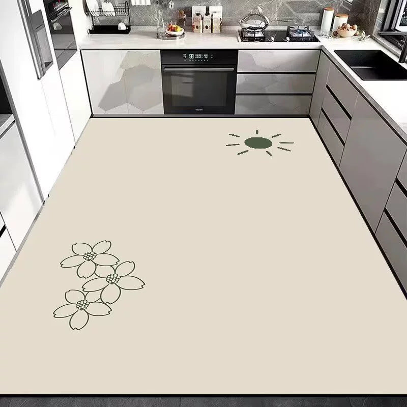 Cushioned Kitchen Floor Mat with Floral Pattern and Non-Slip Backing