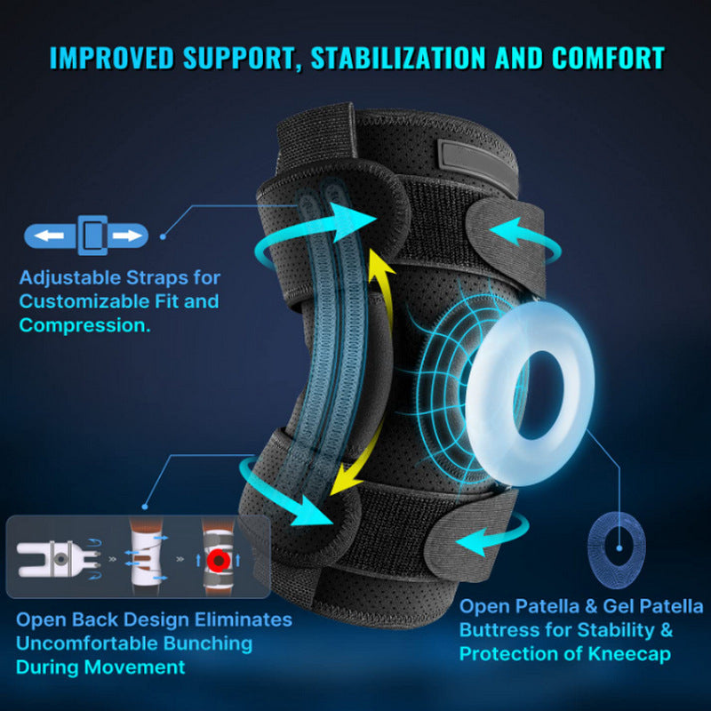 Hinged Knee Brace with Removable Aluminum Supports and Gel Cushioning, Adjustable Straps