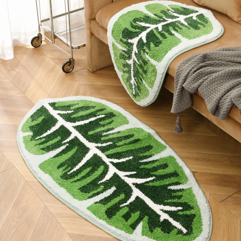Indoor Mat with Leaf Pattern and Machine Washable Fibers