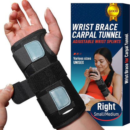 Wrist Brace with Removable Aluminum Stay and Side Splints, Three Adjustable Straps
