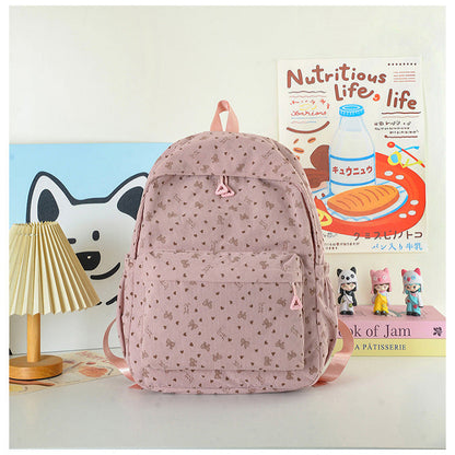 Heart Print Backpack with Adjustable Straps and Multiple Front Pockets