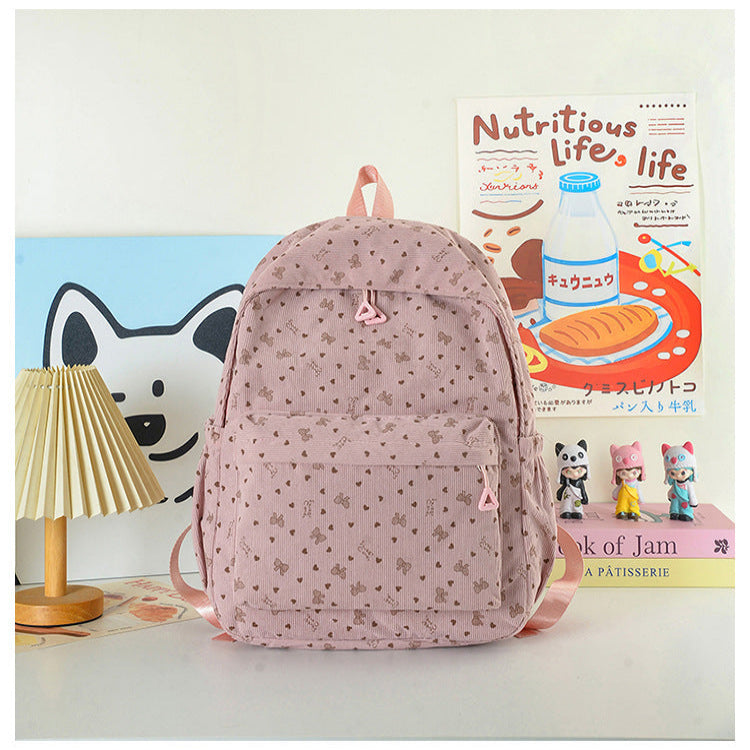 Heart Print Backpack with Adjustable Straps and Multiple Front Pockets