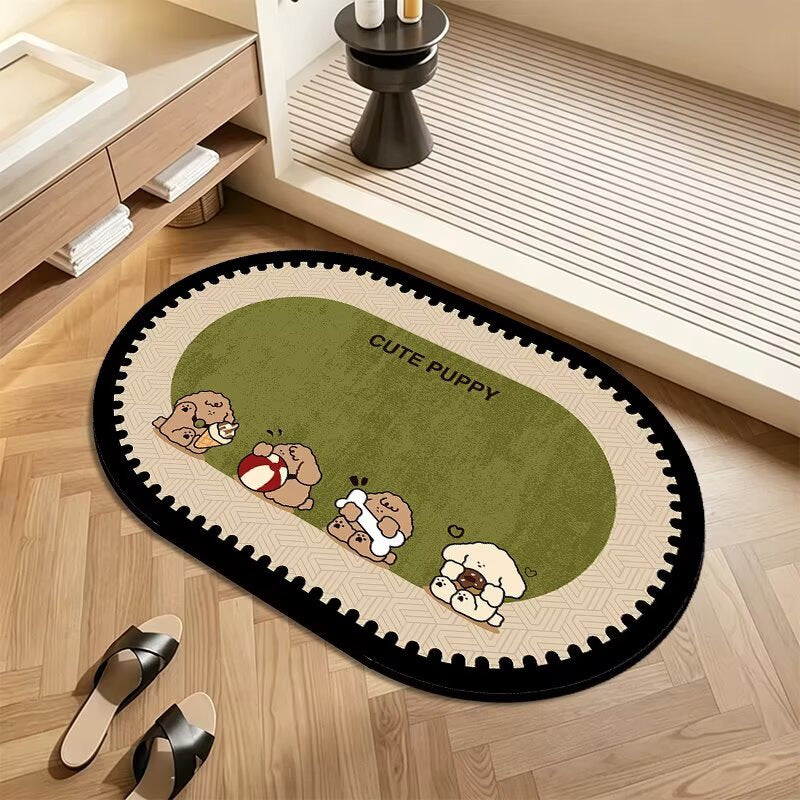 Patterned Edge Rug with Non-Slip Backing and Plush Material