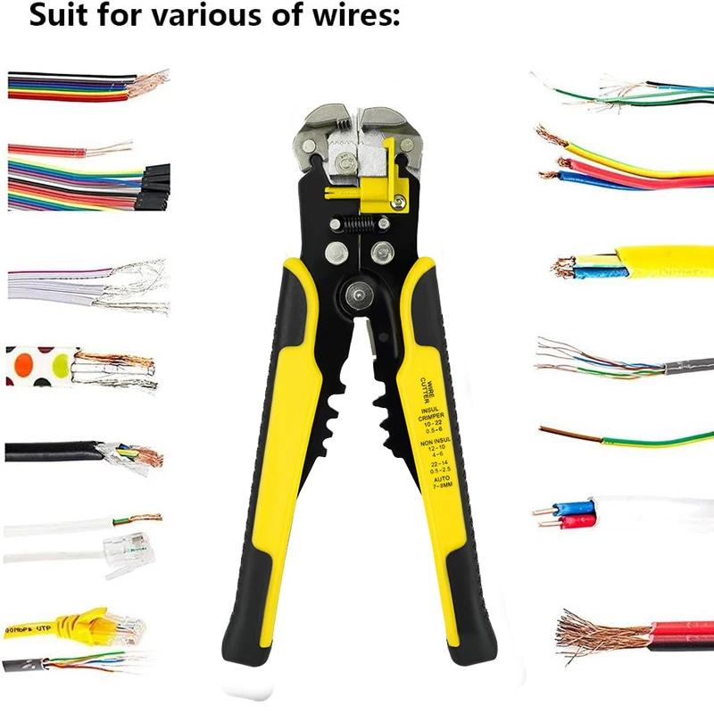 Self-Adjusting Wire Stripper with Cable Cutter and Terminal Crimper
