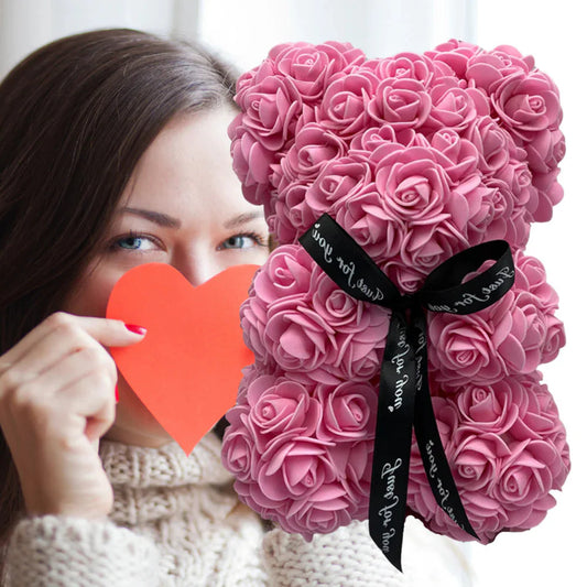 Foam Rose Teddy Bear with Ribbon Neck Detail and Dust Resistant Material