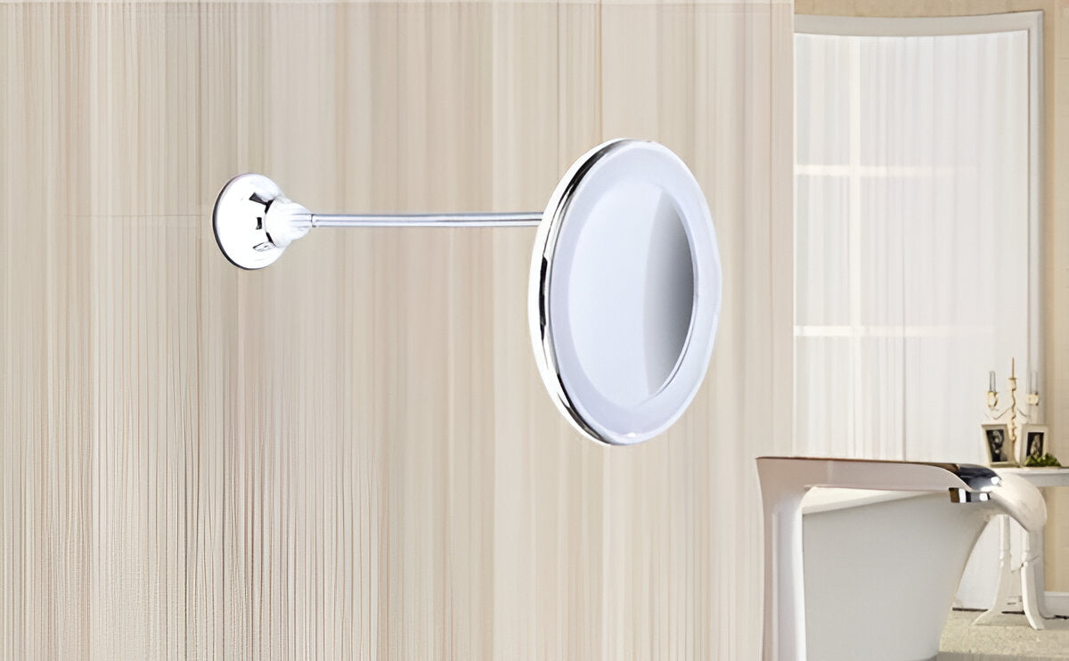 10X Magnifying Mirror with LED Edge Lighting and Adjustable Suction Base