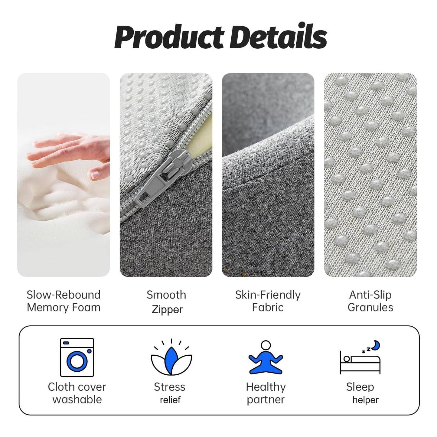 Face Down Pillow for Massage Table, Adjustable Face Pillow for Bed and Stomach Sleeping with Removable Gray Cover