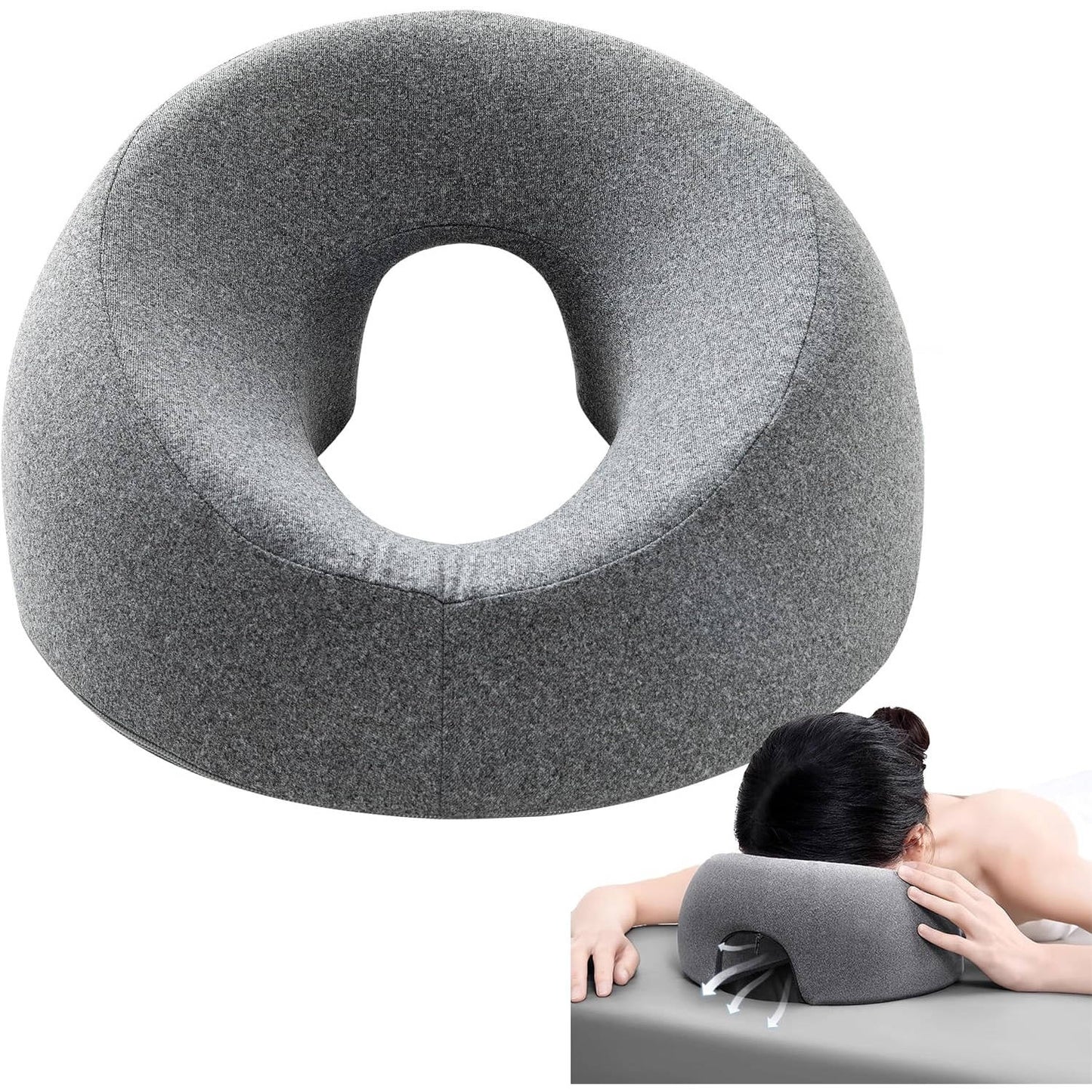 Face Down Pillow for Massage Table, Adjustable Face Pillow for Bed and Stomach Sleeping with Removable Gray Cover