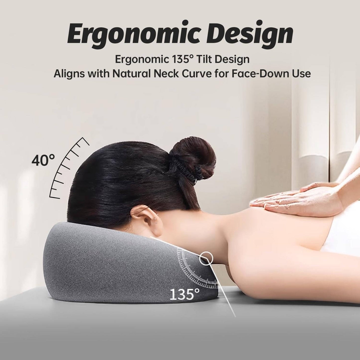 Face Down Pillow for Massage Table, Adjustable Face Pillow for Bed and Stomach Sleeping with Removable Gray Cover