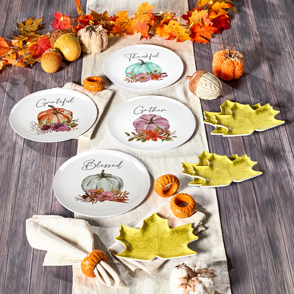 Pumpkin Appetizer Plates Set of 4 with Pastel Fall Designs