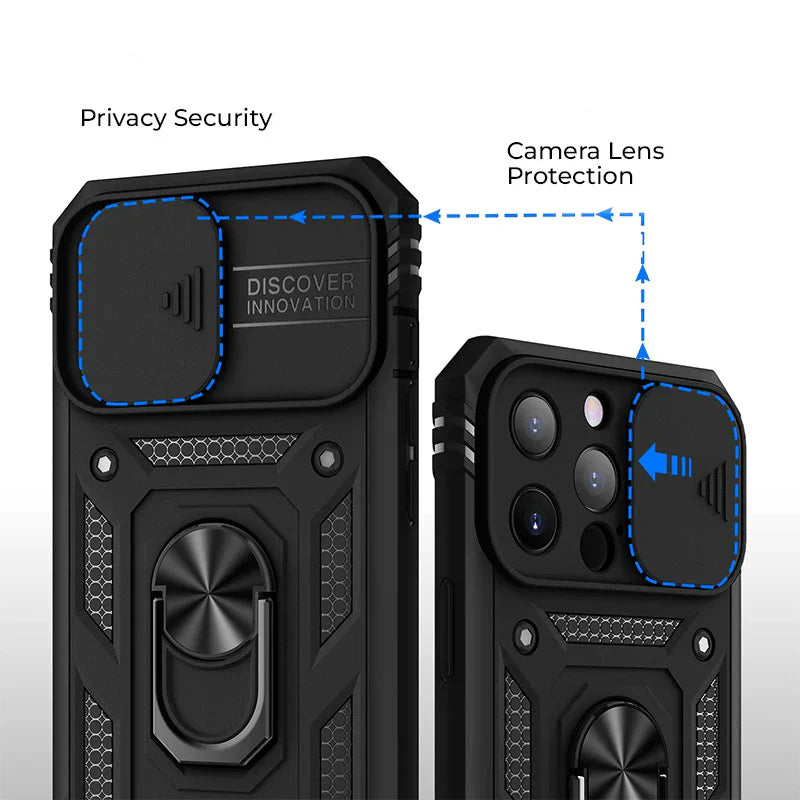 Phone Case with Magnetic Kickstand and Camera Slider for Models 12-16
