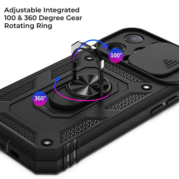 Phone Case with Magnetic Kickstand and Camera Slider for Models 12-16