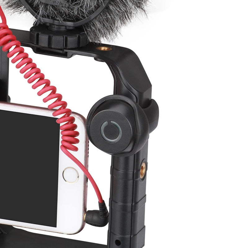 Mobile Phone Video Cage with Three Cold Shoe Mounts and Ergonomic Handle