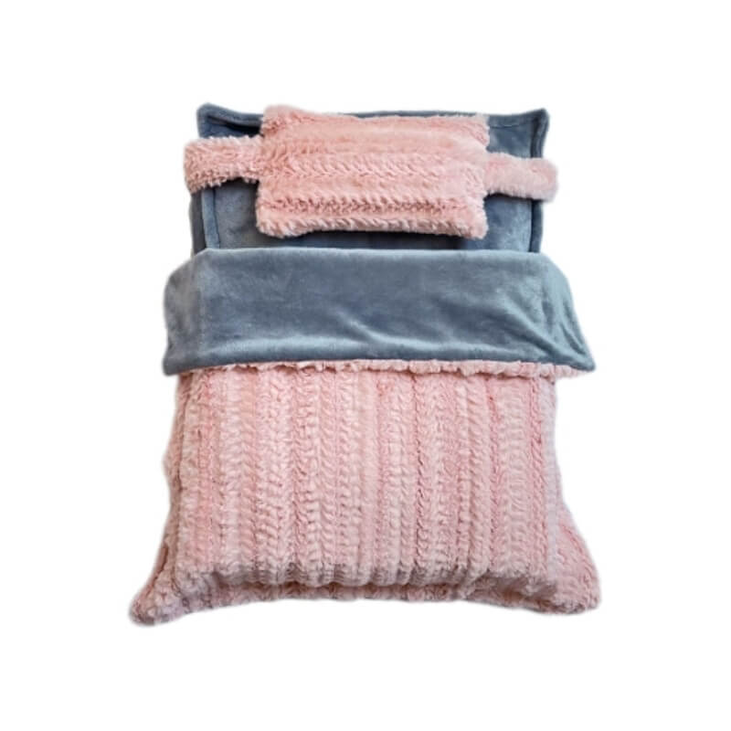 Plush Pet Bed with Raised Border and Matching Pillow, Machine Washable