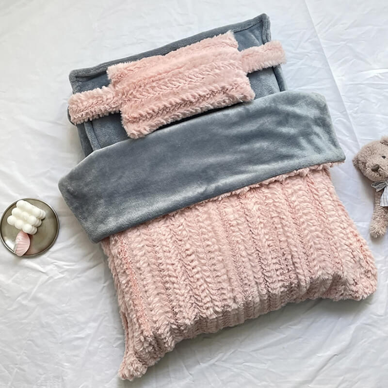 Plush Pet Bed with Raised Border and Matching Pillow, Machine Washable