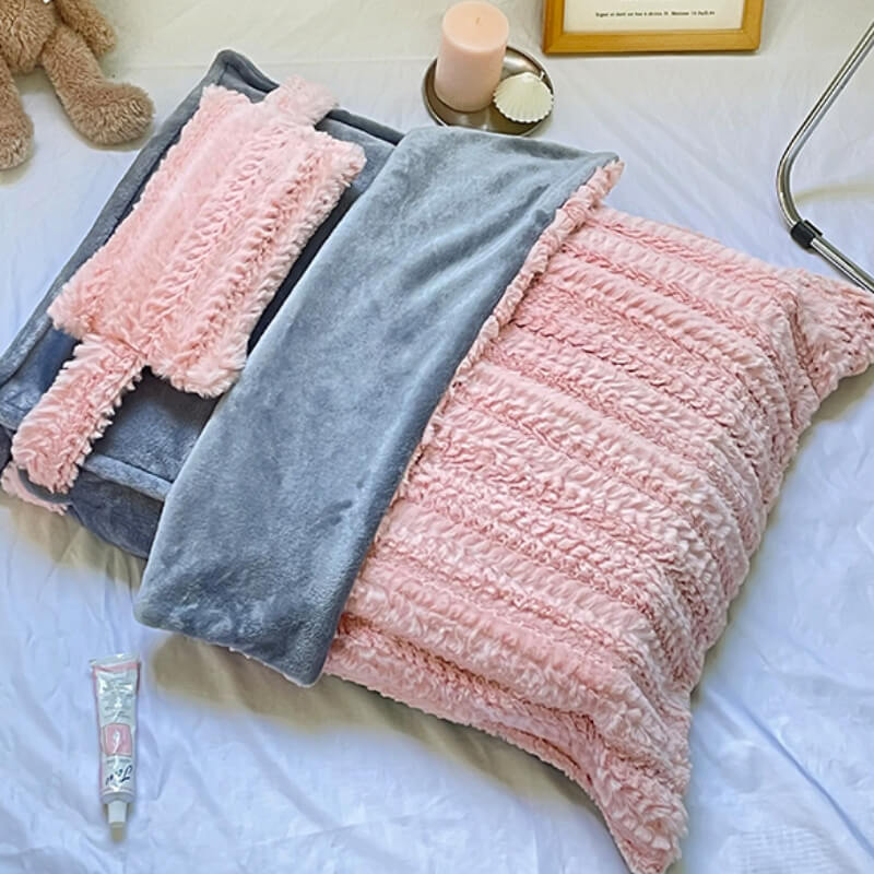 Plush Pet Bed with Raised Border and Matching Pillow, Machine Washable