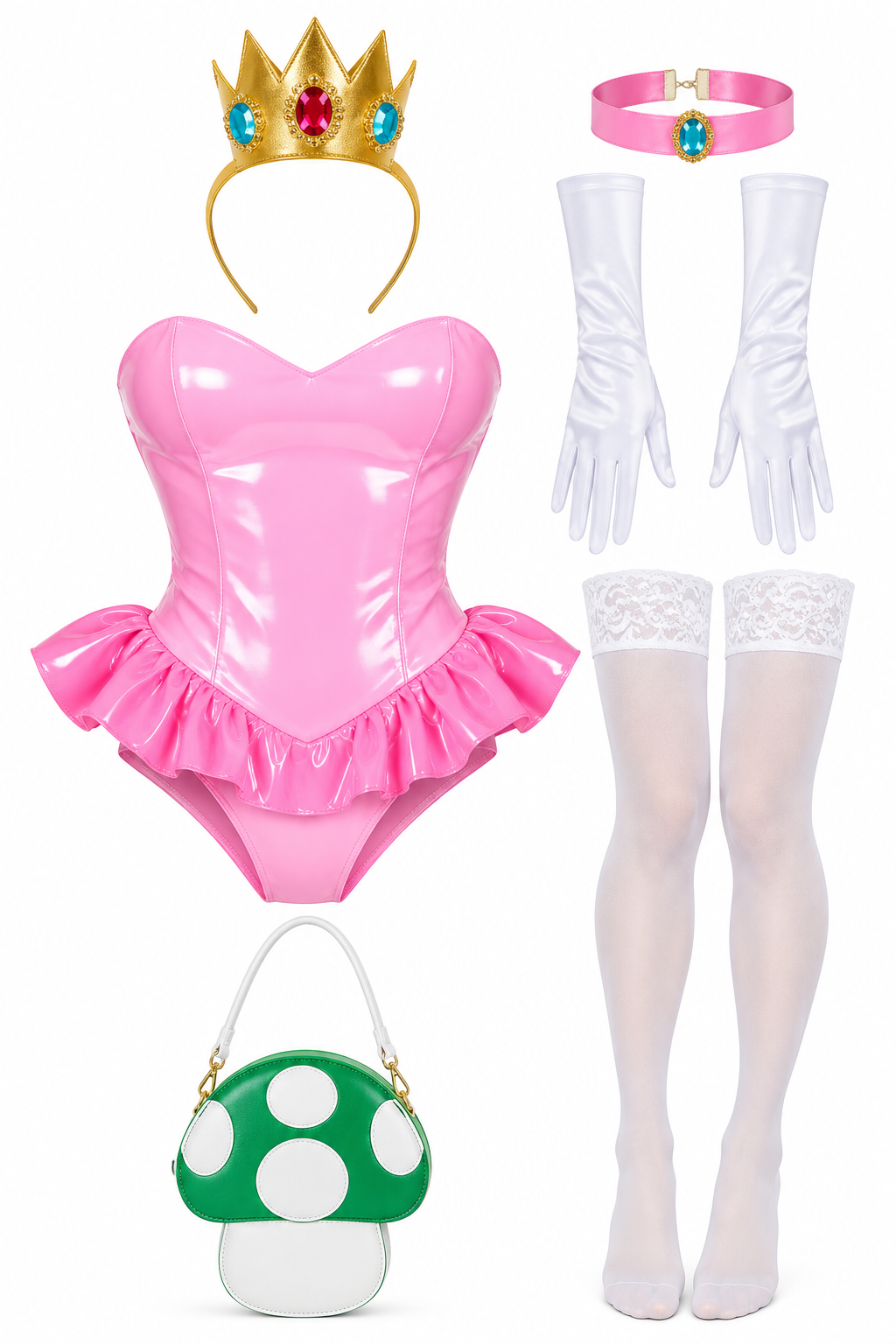 Pink Princess Costume Set with Peplum Teddy, Headpiece and Gloves