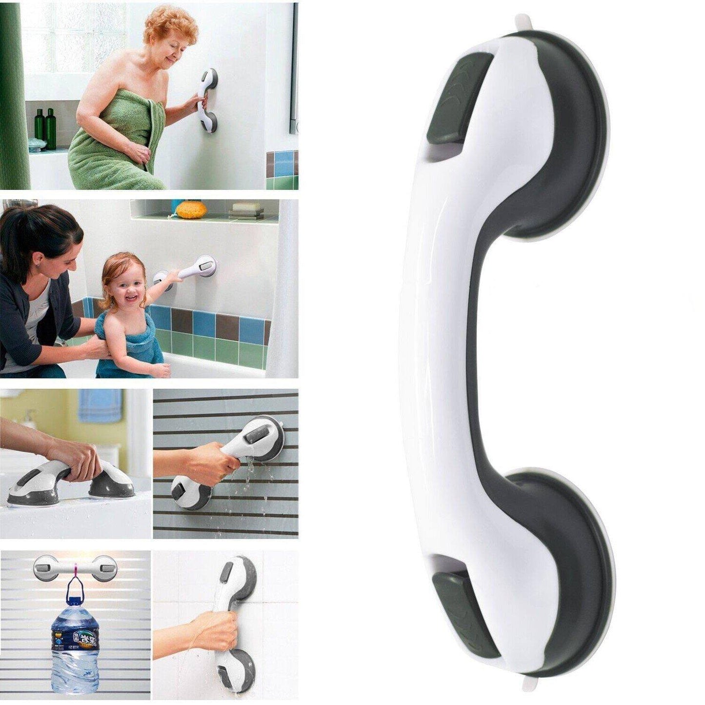 Suction Grab Bar with Textured Handle and Dual Suction Cups for Bathroom