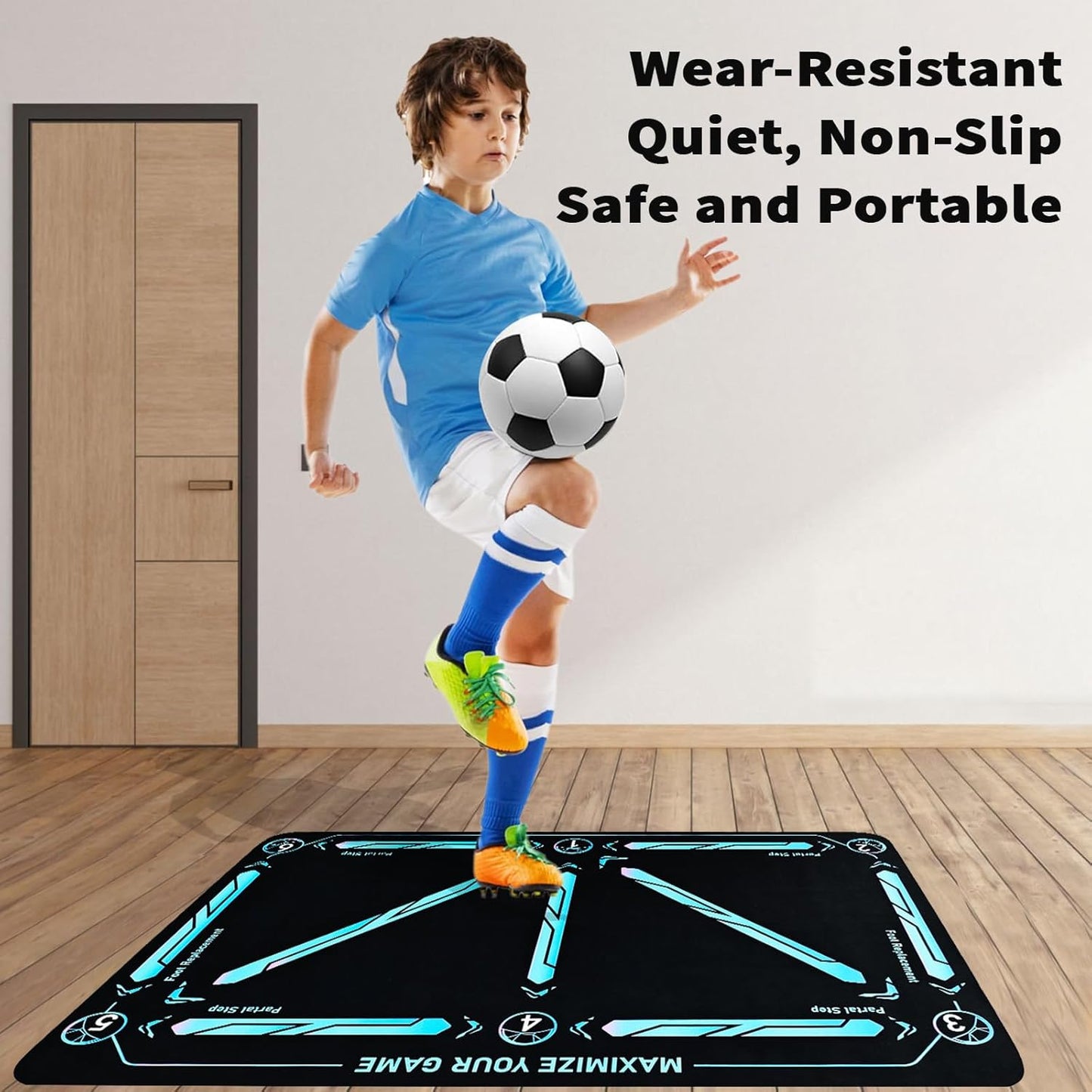 Soccer Training Mat with Numbered Grid and Elastic Cord for Footwork Drills
