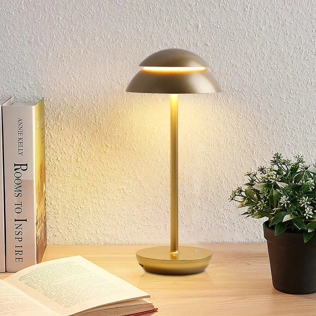 Cordless Table Lamp with Touch Dimming and Aluminum Dome Shade
