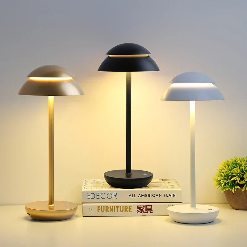 Cordless Table Lamp with Touch Dimming and Aluminum Dome Shade
