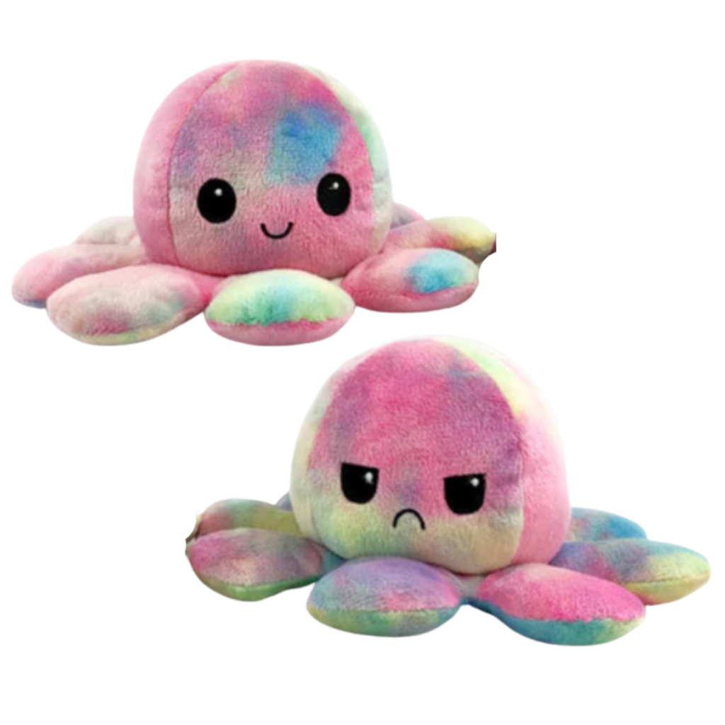 Flip Octopus Plush with Dual Expressions and Color Changing Faces