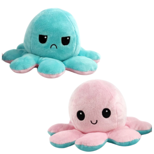 Flip Octopus Plush with Dual Expressions and Color Changing Faces