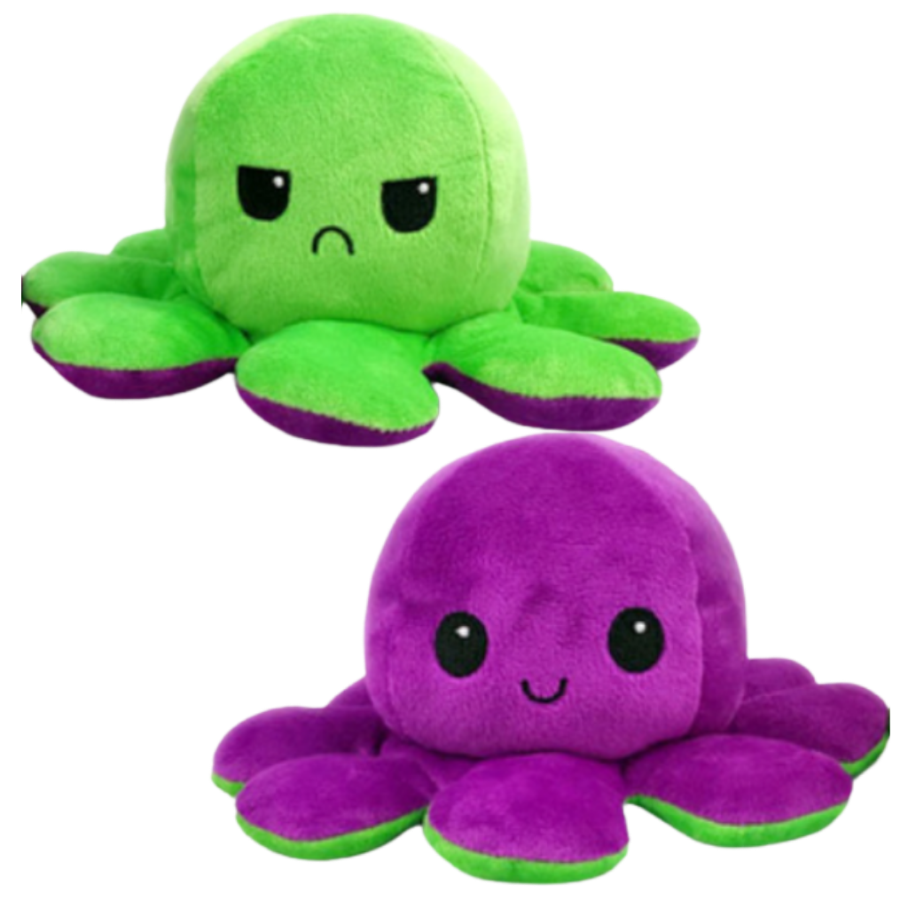 Flip Octopus Plush with Dual Expressions and Color Changing Faces