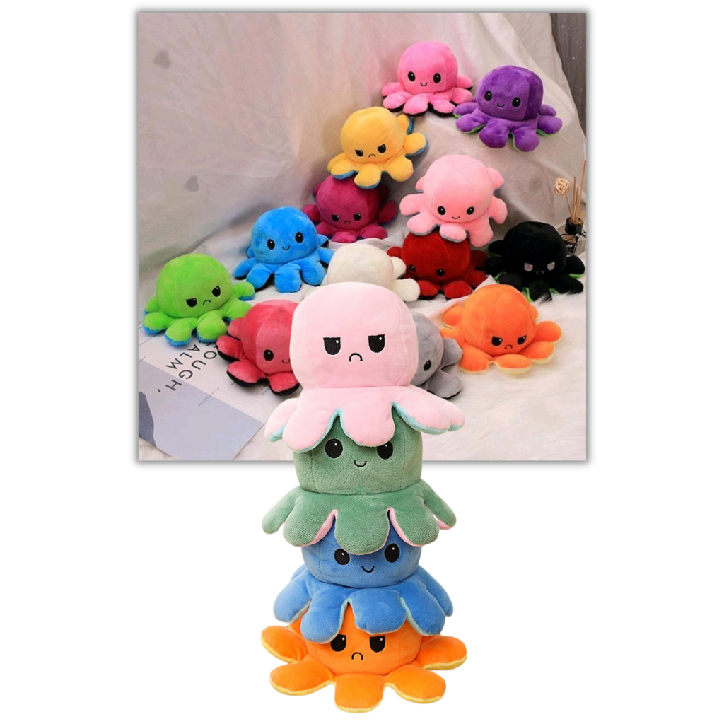 Flip Octopus Plush with Dual Expressions and Color Changing Faces