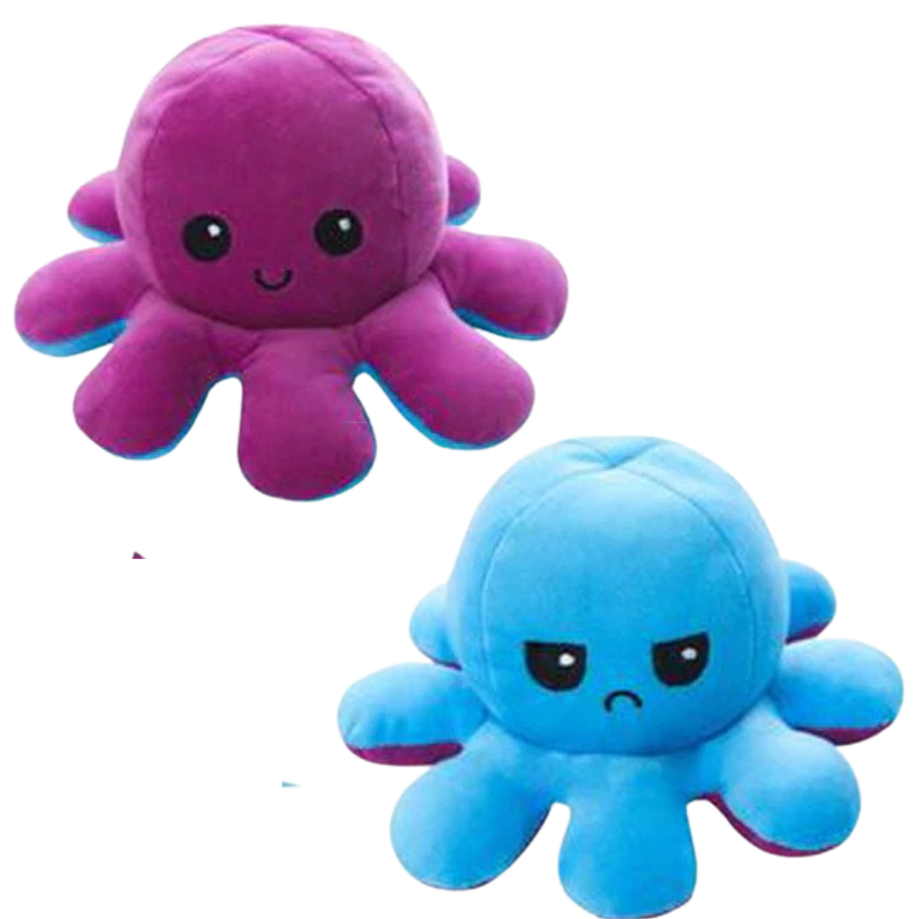 Flip Octopus Plush with Dual Expressions and Color Changing Faces