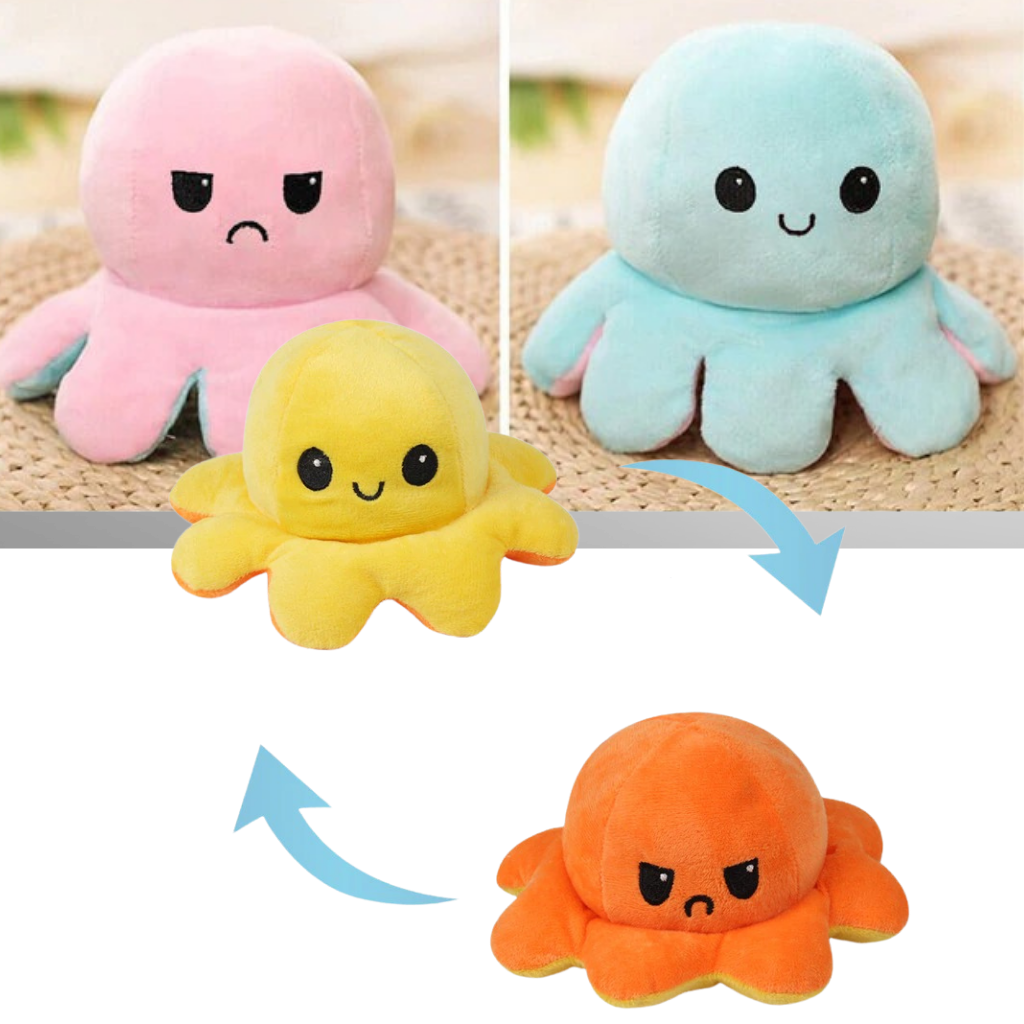 Flip Octopus Plush with Dual Expressions and Color Changing Faces