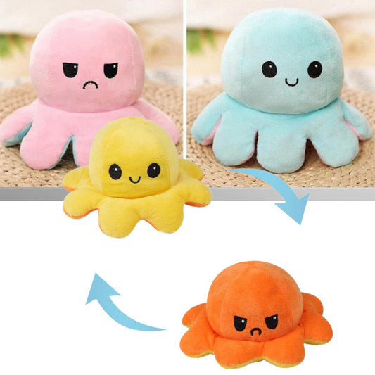 Flip Octopus Plush with Dual Expressions and Color Changing Faces