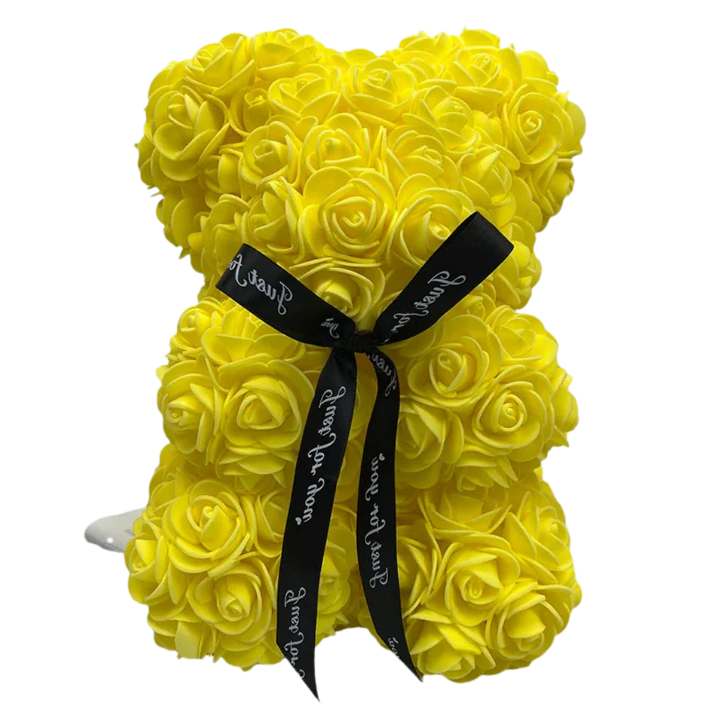 Foam Rose Teddy Bear with Ribbon Neck Detail and Dust Resistant Material