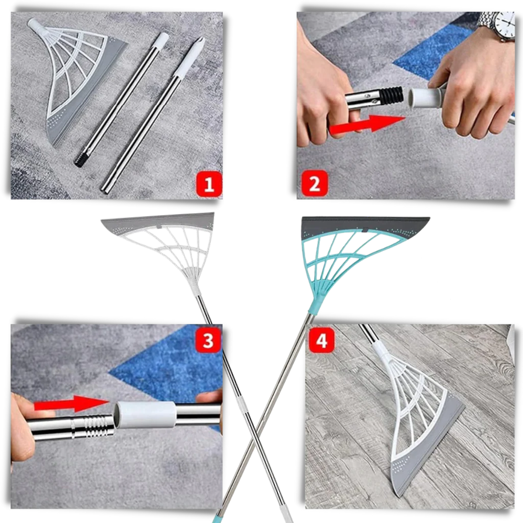 Extendable Rubber Broom with 53.1 Inch Reach and 12.2 Inch Blade for Multiple Surfaces