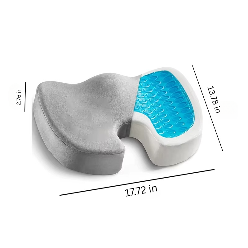 Seat Cushion with Gel Layer and Memory Foam, Coccyx Cutout Design