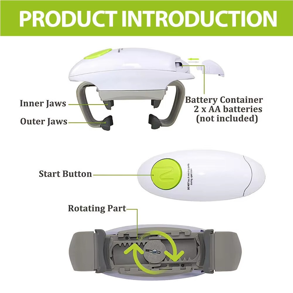 Battery Powered Jar and Can Opener with One Button Operation